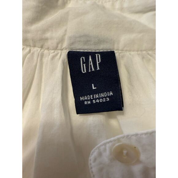GAP Cotton Mock Neck Long Sleeves Drawstring Waist Blouse, White, Sz: L, 79-11 - Picture 10 of 12